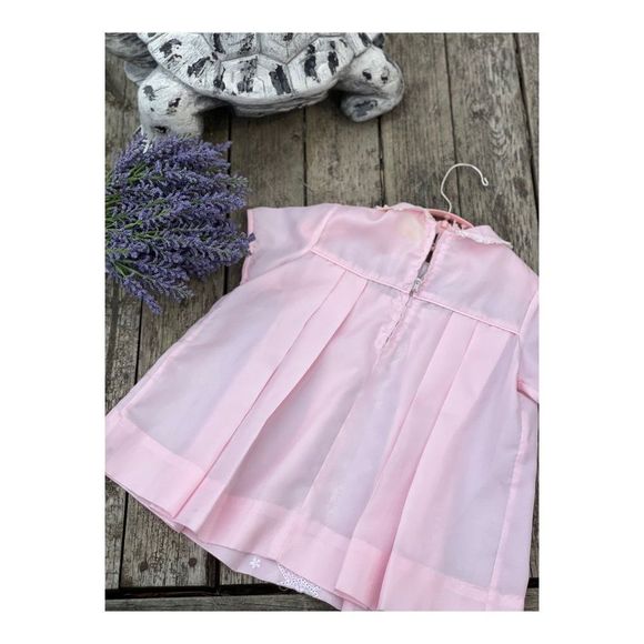 1950s Goosey Gander Pink Party Dress White Floral Embroidery Peter Pan Collar - Picture 5 of 16